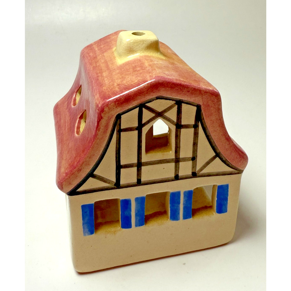 Vtg Ursula Leyk Lichthaus Handmade German Tea Light House Pink Blue Art Pottery - Picture 3 of 5